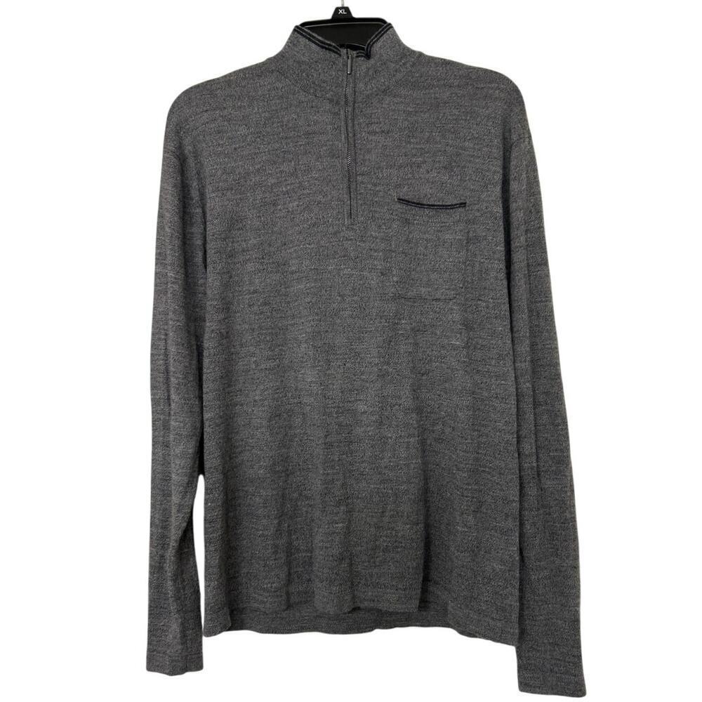 Toscano Gray Merino Wool Blend 1/4 Zip Lightweight Mock Neck Sweater Size XL
